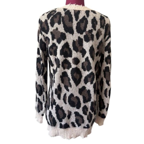 Aqua Leopard Print Cashmere Distressed Mock-Neck Sweater size M - Picture 3 of 8